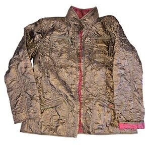 Reversible Embroidered‎ Quilted Jacket, Bronze, Burgundy. Womens M